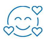 A blue smiley face with hearts on it.